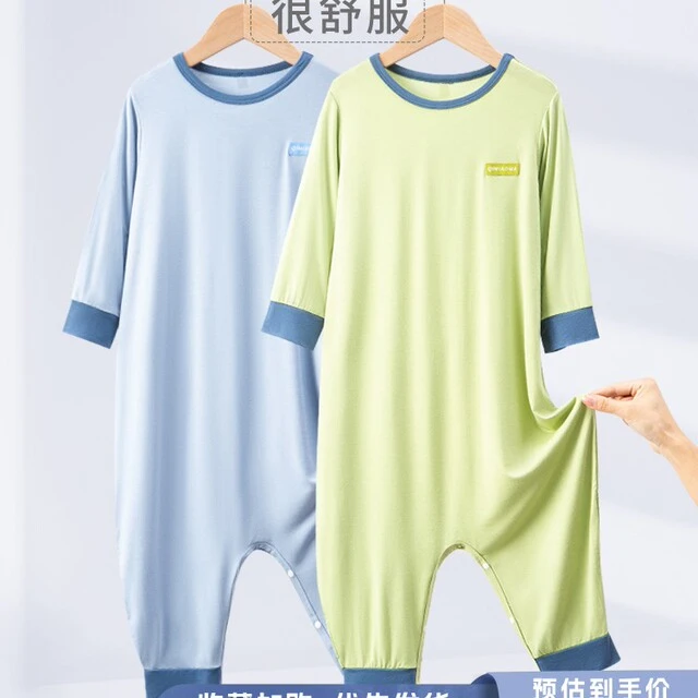 儿童莫代尔春秋季连身睡衣男女童中大童薄款可外穿小孩冰丝防踢被
