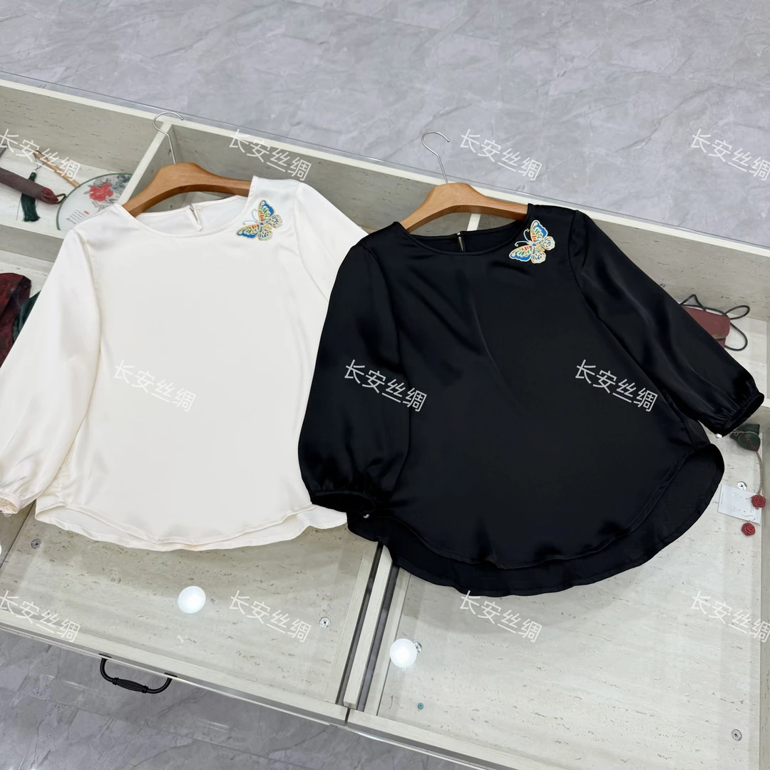 【长安】新中式圆领时尚百搭刺绣蝴蝶上衣女FY5090406