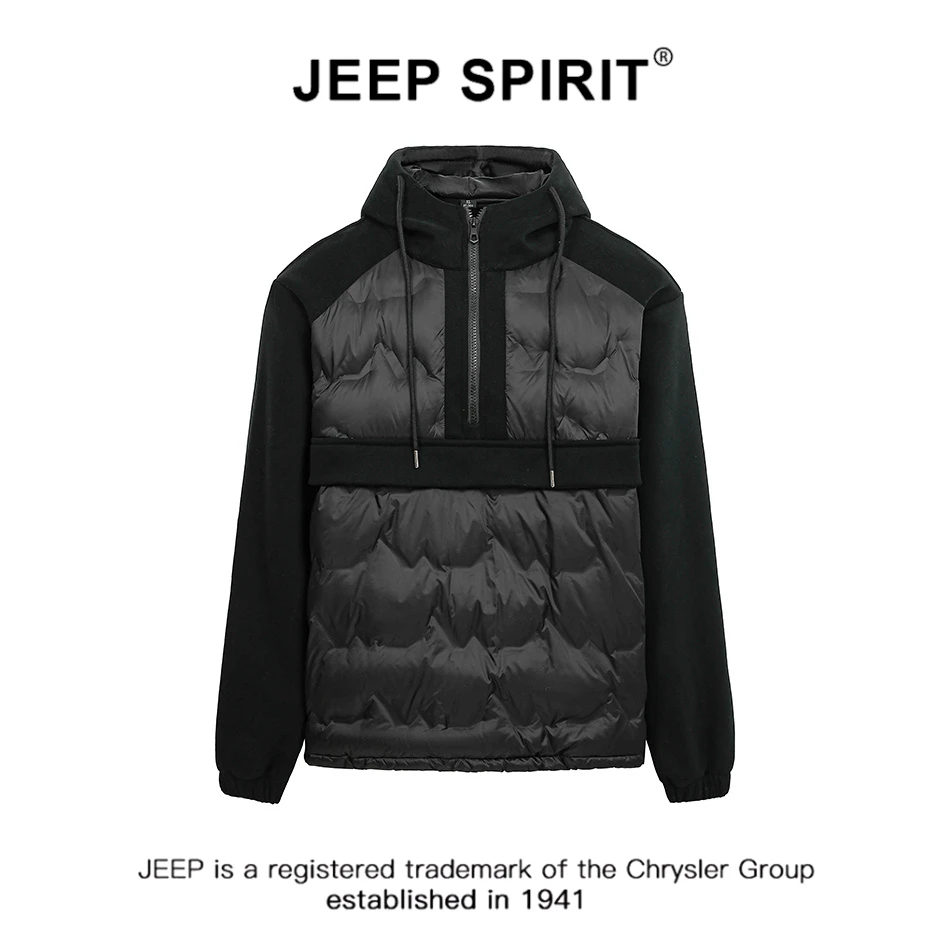 JEEPSPIRIT吉普轻薄羽绒服男半拉链连帽套头卫衣外套秋冬内搭外穿