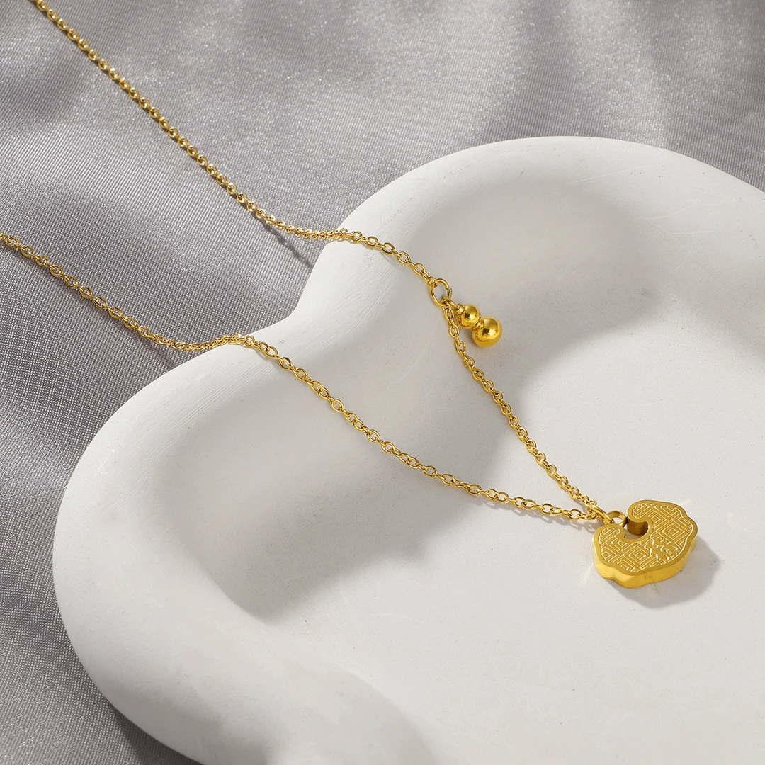 钛钢项链 不掉色 传承经典葫芦如意福字平安锁项链国风锁骨链