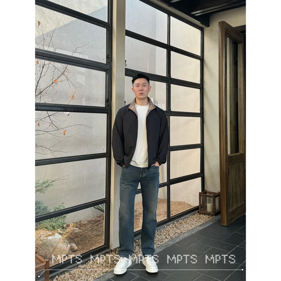 【b家格纹外套 】铭品添尚2025早秋新款男士立领外套6868