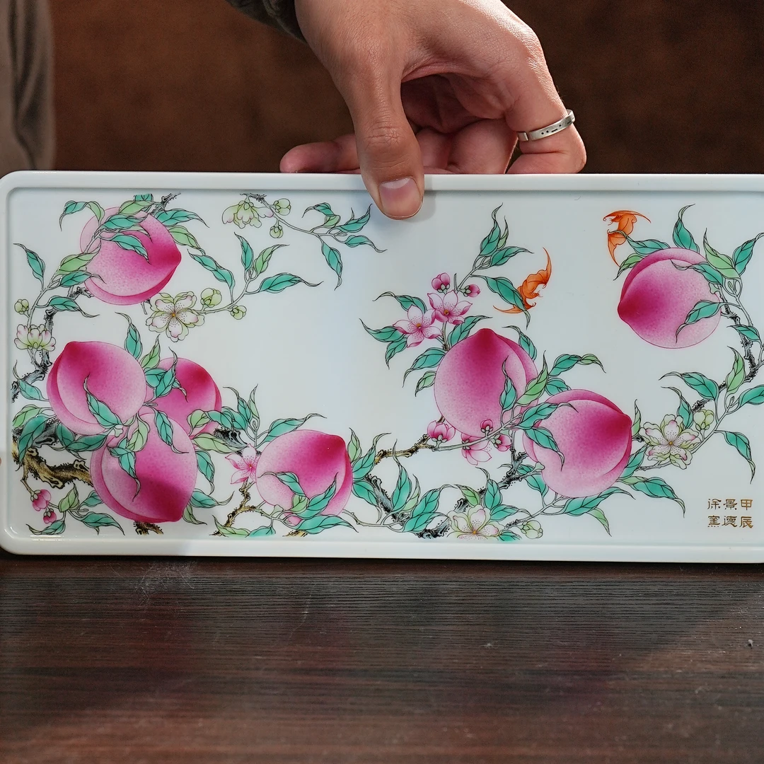 徐窑丨八桃茶盘 高：2cm 长：28.5cm   宽：13.5cm景德镇陶瓷