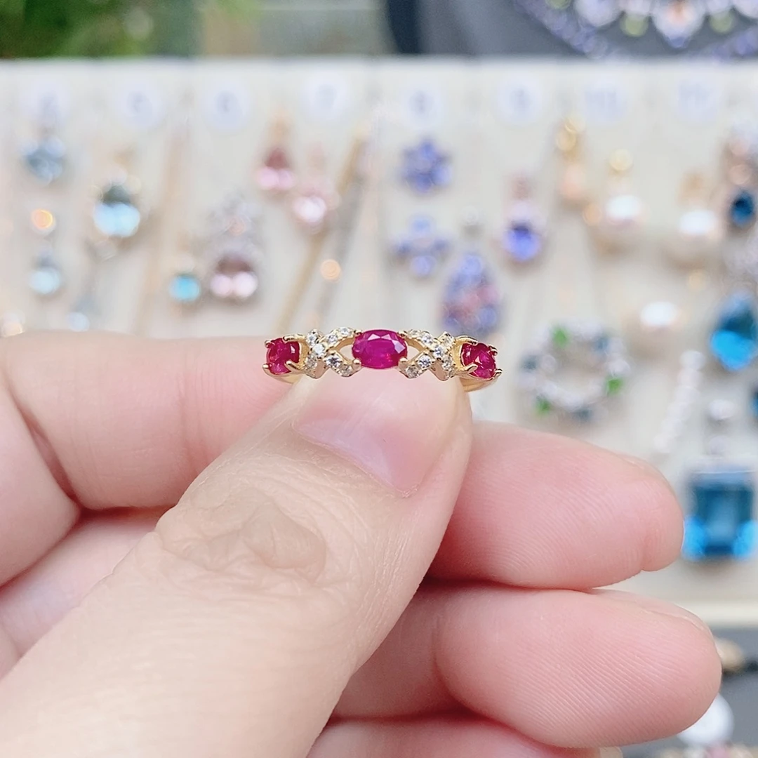 红宝石戒指银S925镶嵌