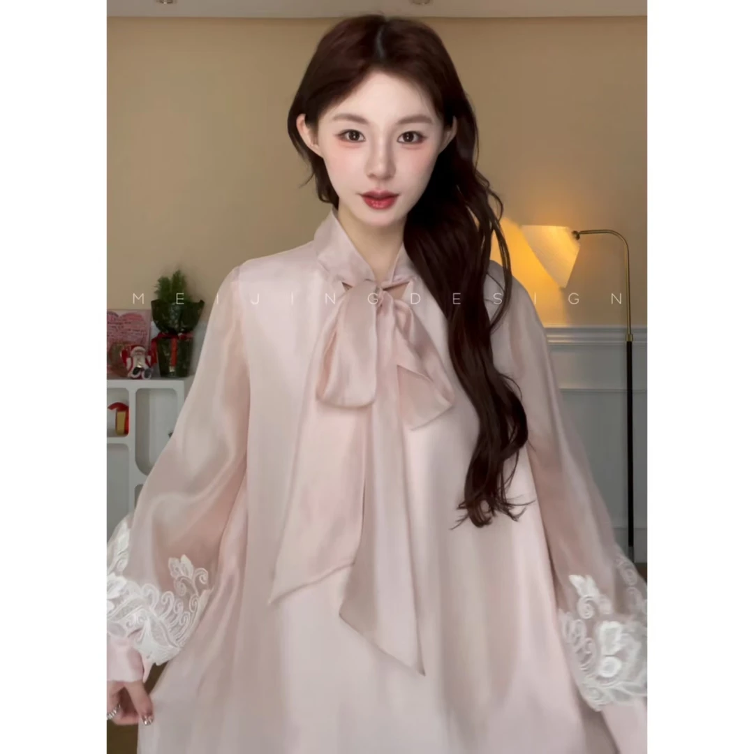 美静 粉色天丝连衣裙HY007