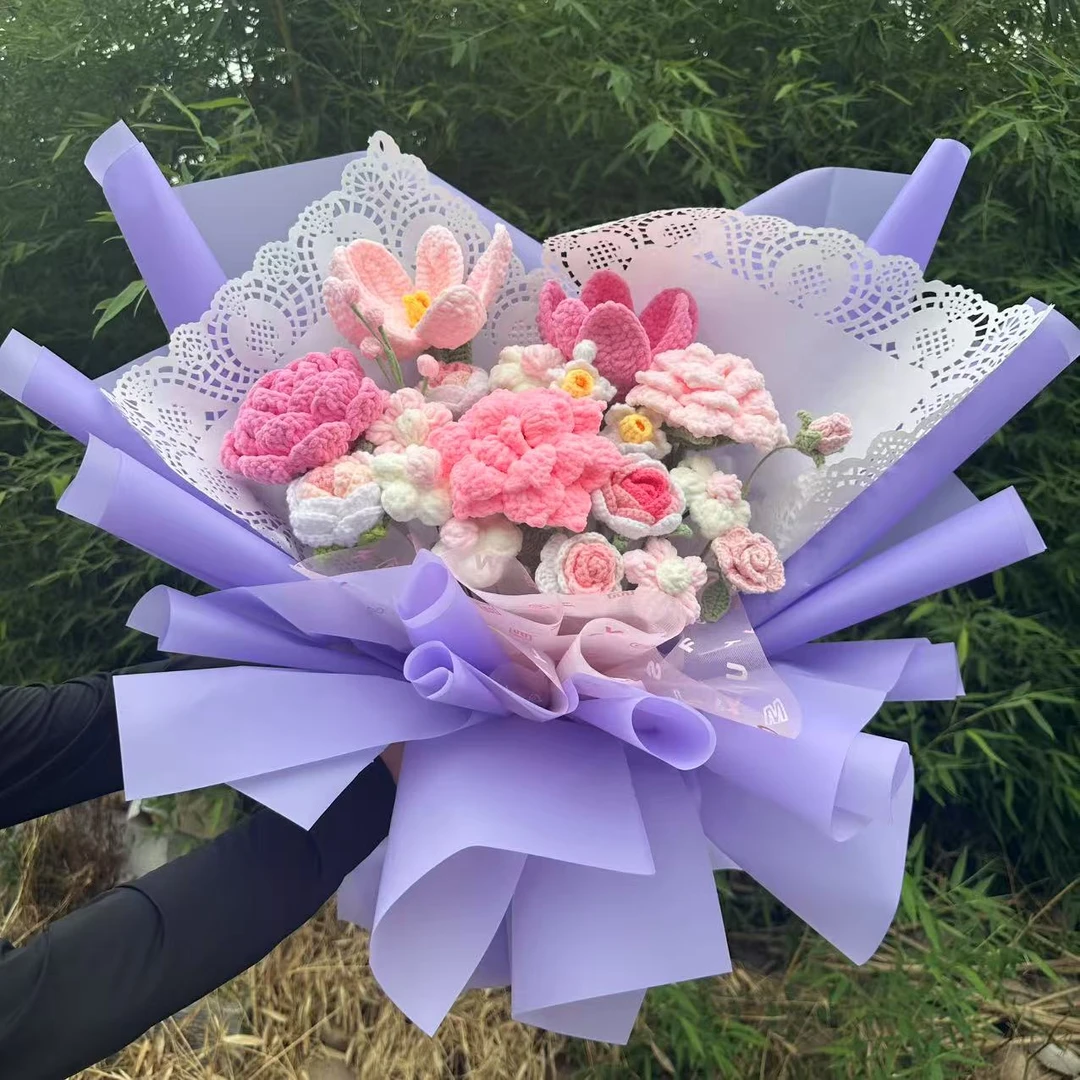 紫色迷雾手工成品花束非遗毛线花送人心意礼物
