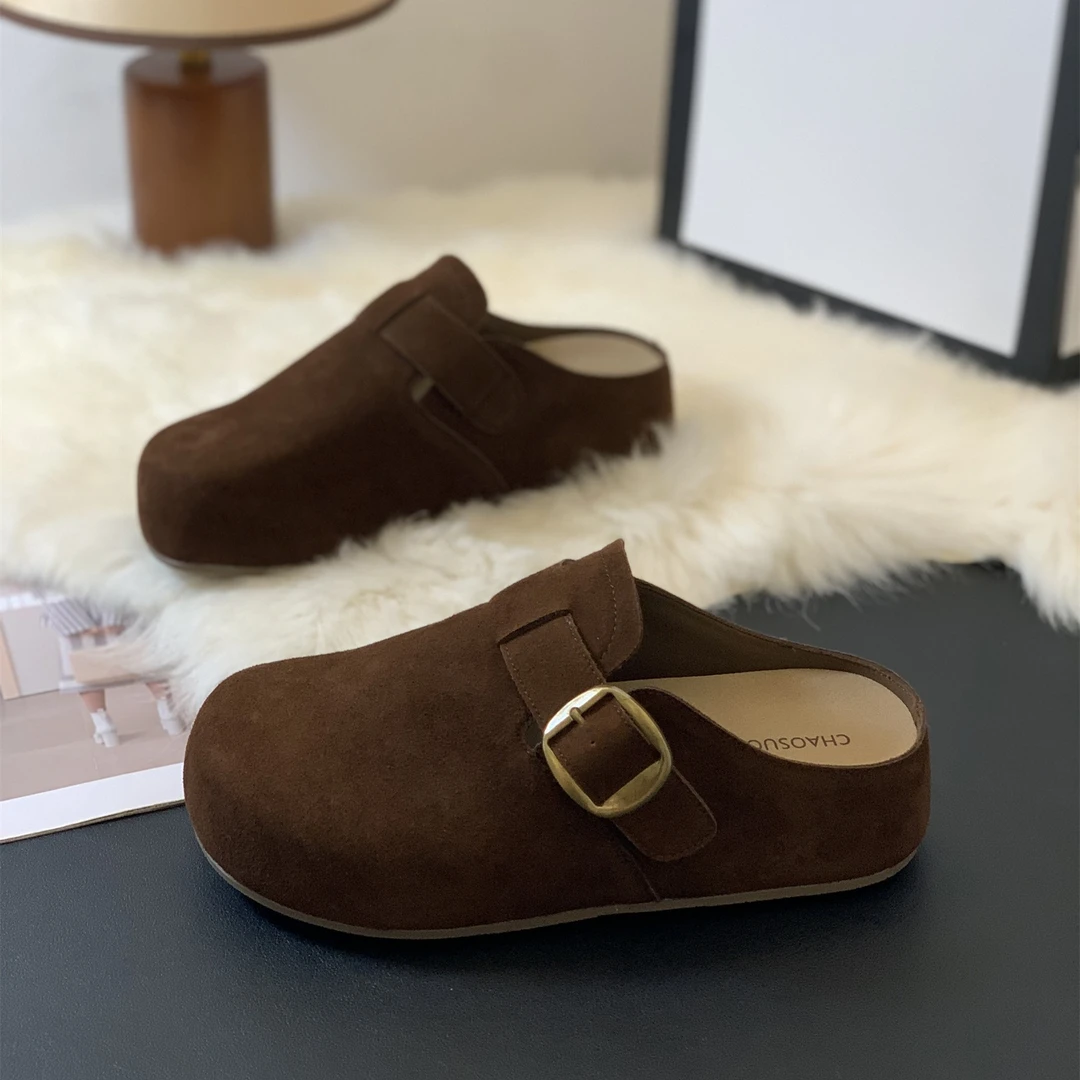 网红磨砂绒面厚底懒人一脚蹬洋气时尚勃肯拖2025年秋季超火包头拖