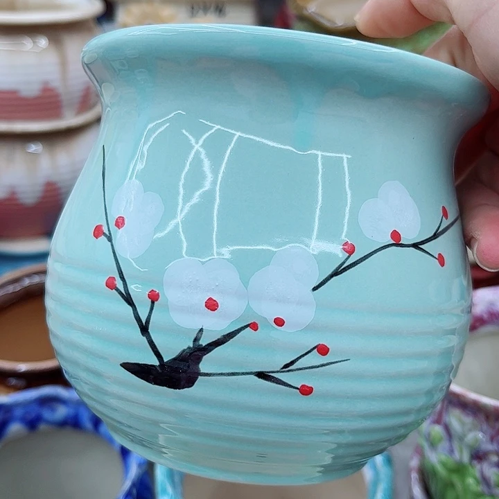 多肉绿植陶瓷花盆9.9包邮，有孔