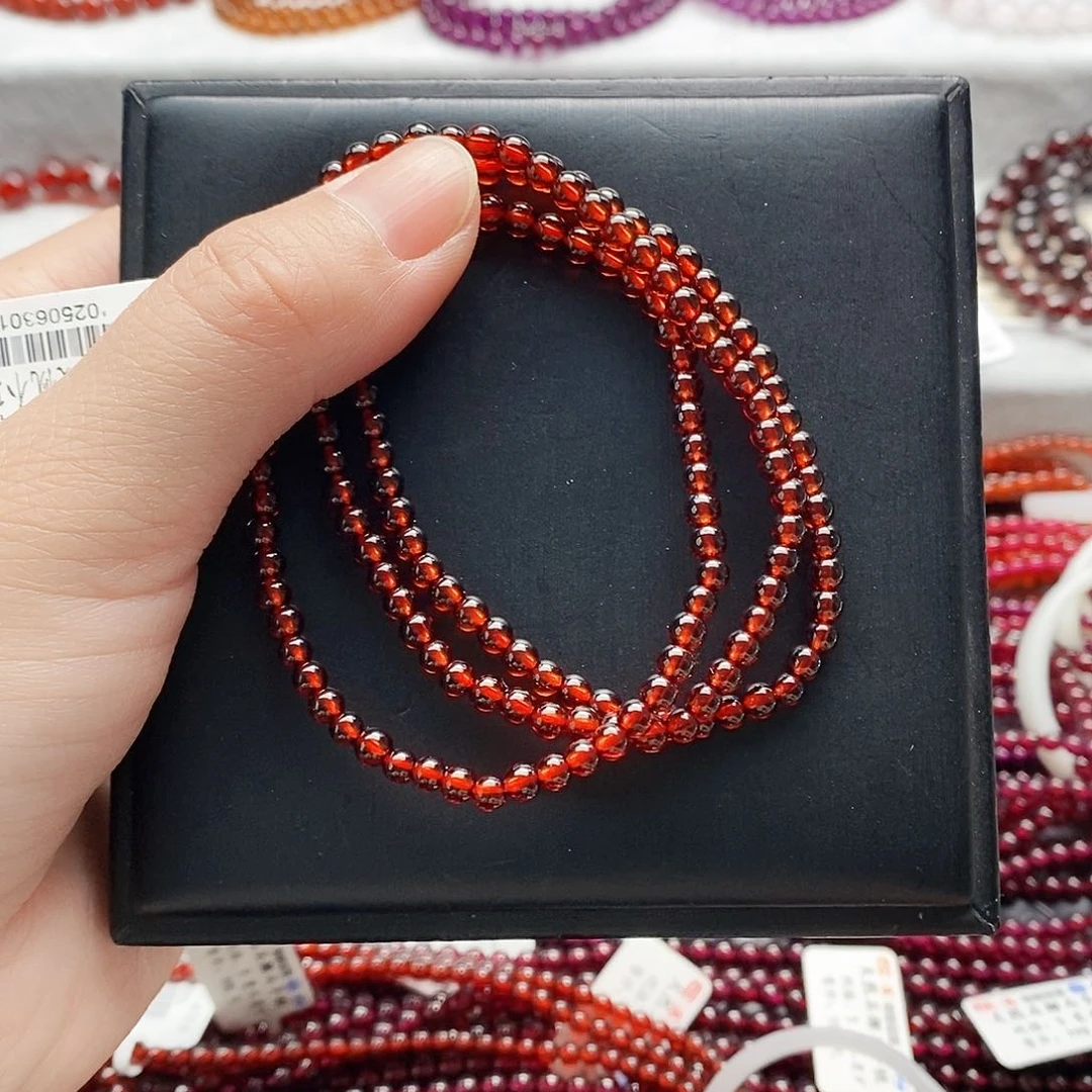 石榴石手链未镶嵌4mm橙红鸽血红