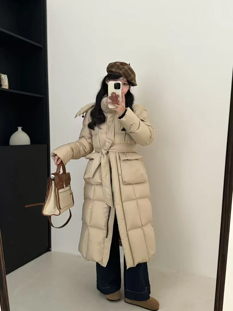长款拉链中长款冬宽松百搭收腰女士保暖戴帽外套