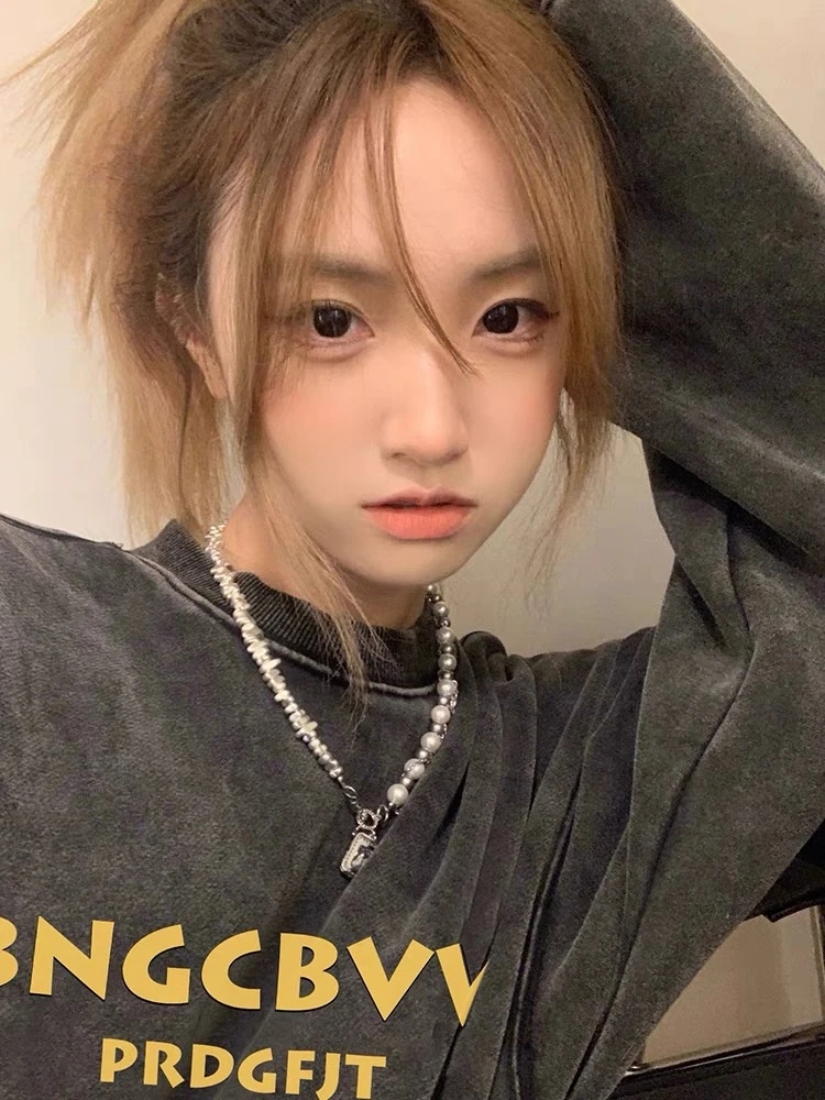 欧美高街水洗做旧无帽卫衣男女秋冬情侣宽松美式正肩上衣