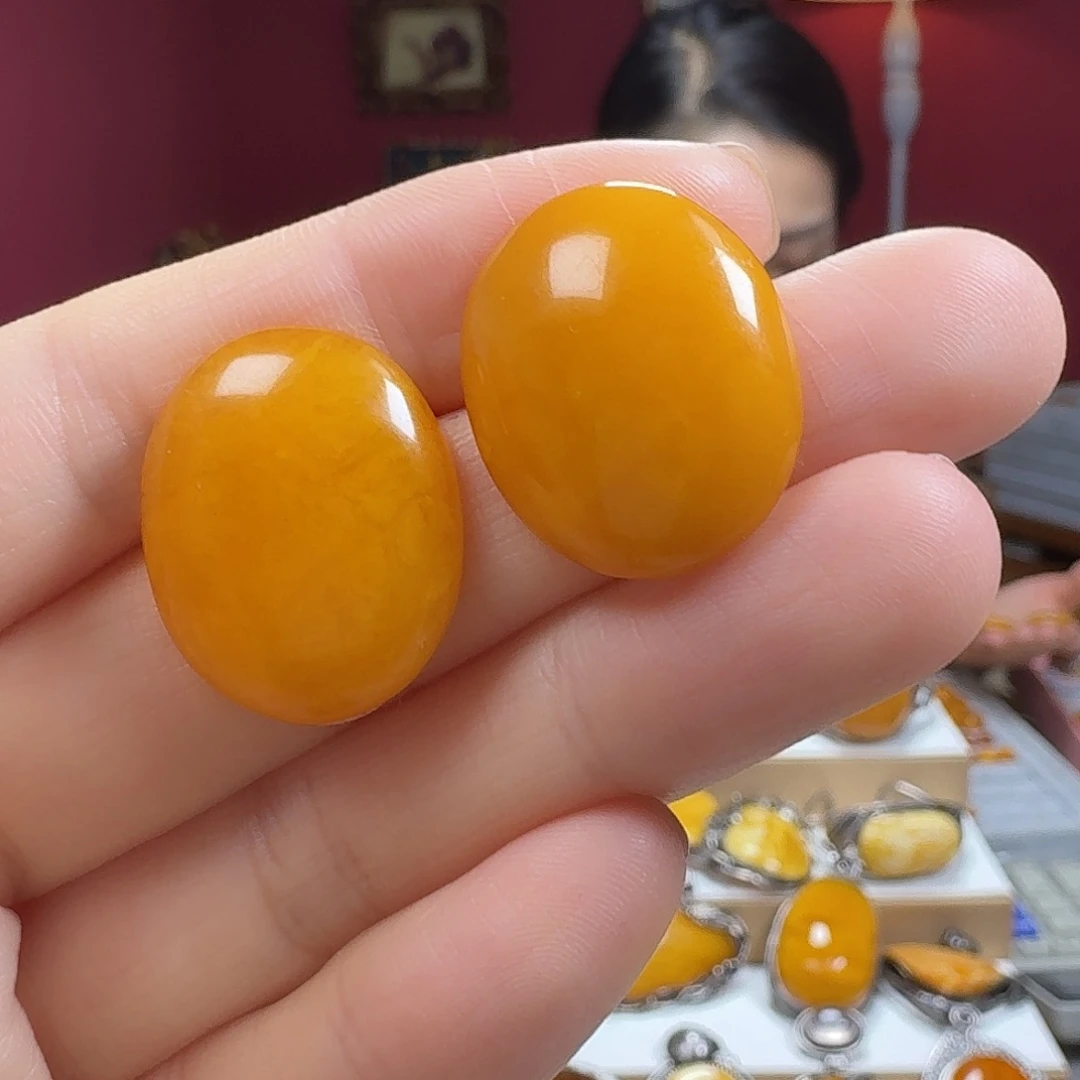 蜜蜡银S925镶嵌耳饰耳钉