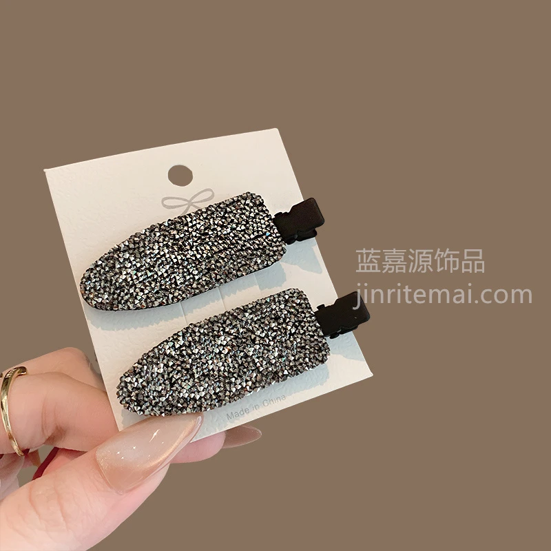 韩系复古黑色满钻侧边夹2025新款无痕鸭嘴夹轻奢高级感刘海夹发夹