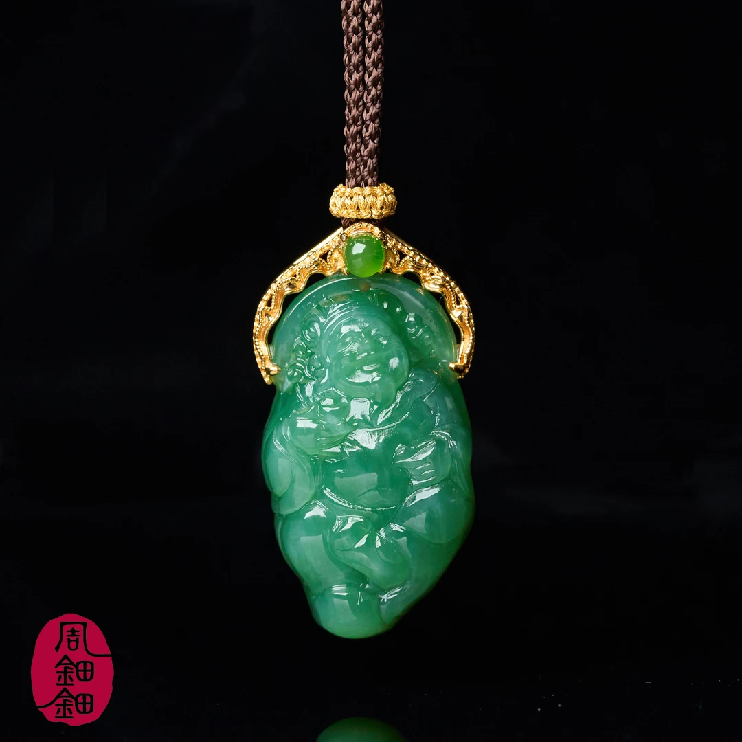 周钿钿®|玄坛|18K金镶嵌天然和田玉粉青猫眼财哥（带高货绳）