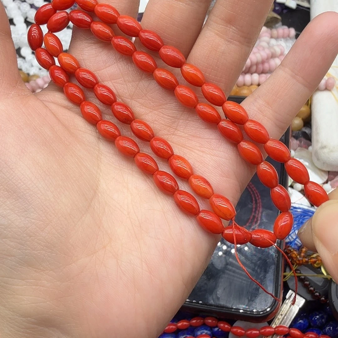 水晶未镶嵌珠宝半成品5m红色枣珠一条