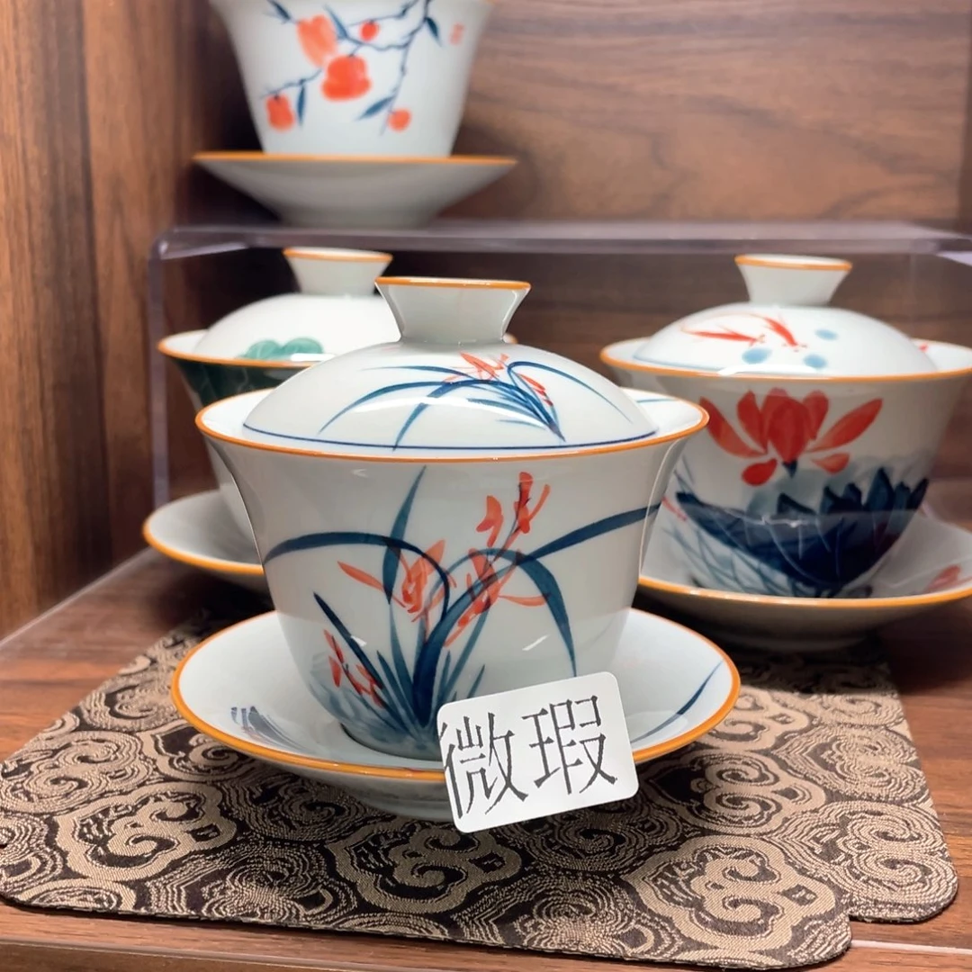 釉下手绘茶具微瑕