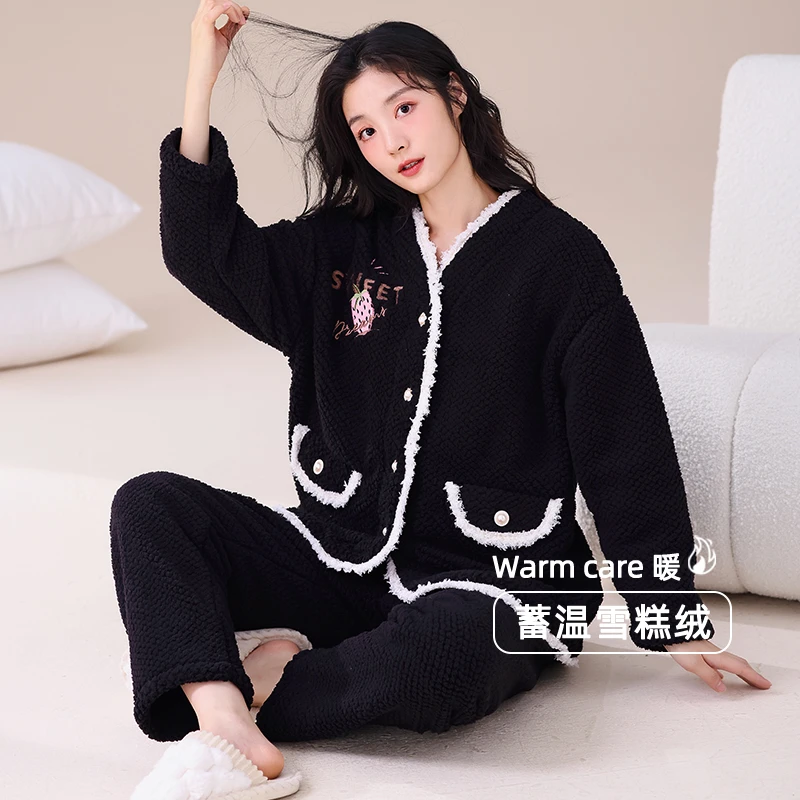 秋冬季2024年可爱睡衣新款加绒加厚时尚女可外穿家居服套装
