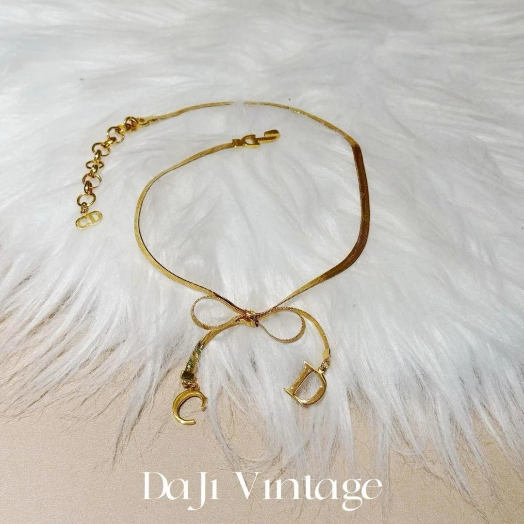 99新 DIOR/迪奥 大吉中古/迪奥金色蝴蝶结项链