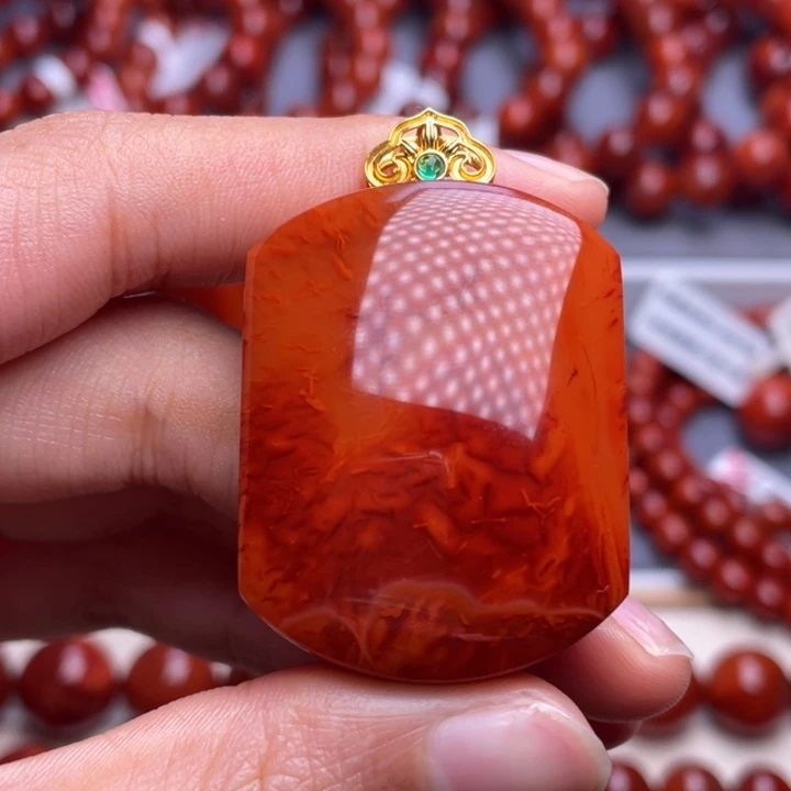 南红玛瑙18K金镶嵌其他 典藏级 瓦西妖孽火焰纹满肉无事牌