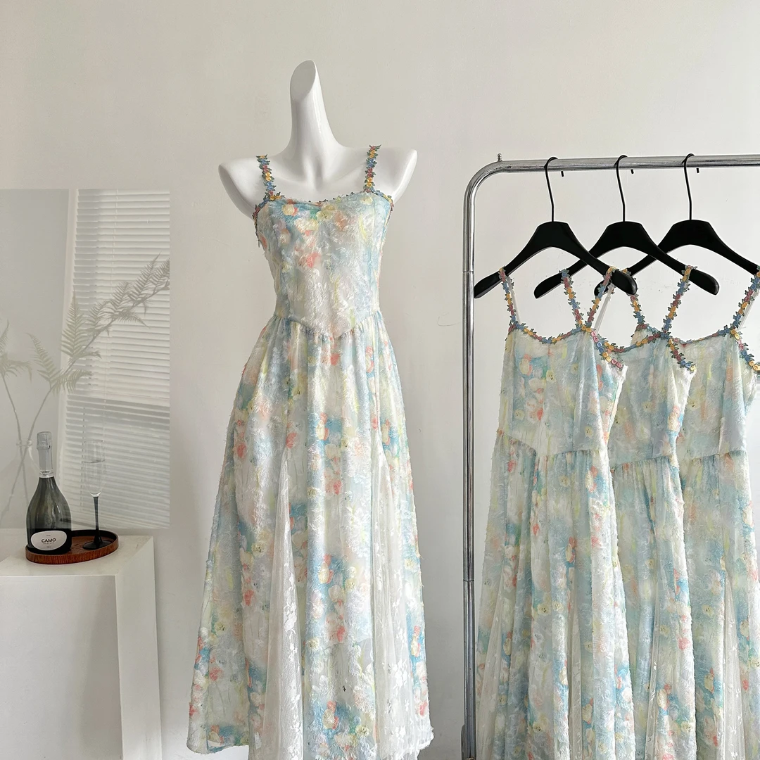 吊带夏季法式长裙套头碎花连衣裙甜美初恋女装气质显瘦温柔小清新