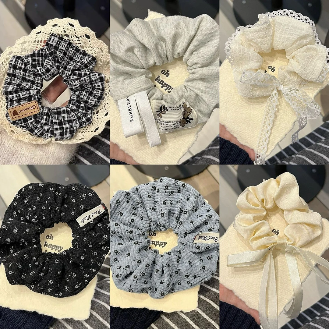 复古气质碎花灯芯绒发圈慵懒马尾编发丸子头扎发头绳发饰头绳发圈