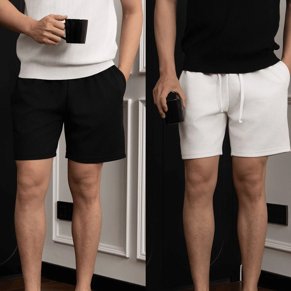 夏季肌理感凉爽白色短裤男速干透气抗皱松紧腰男士轻奢四分沙滩裤