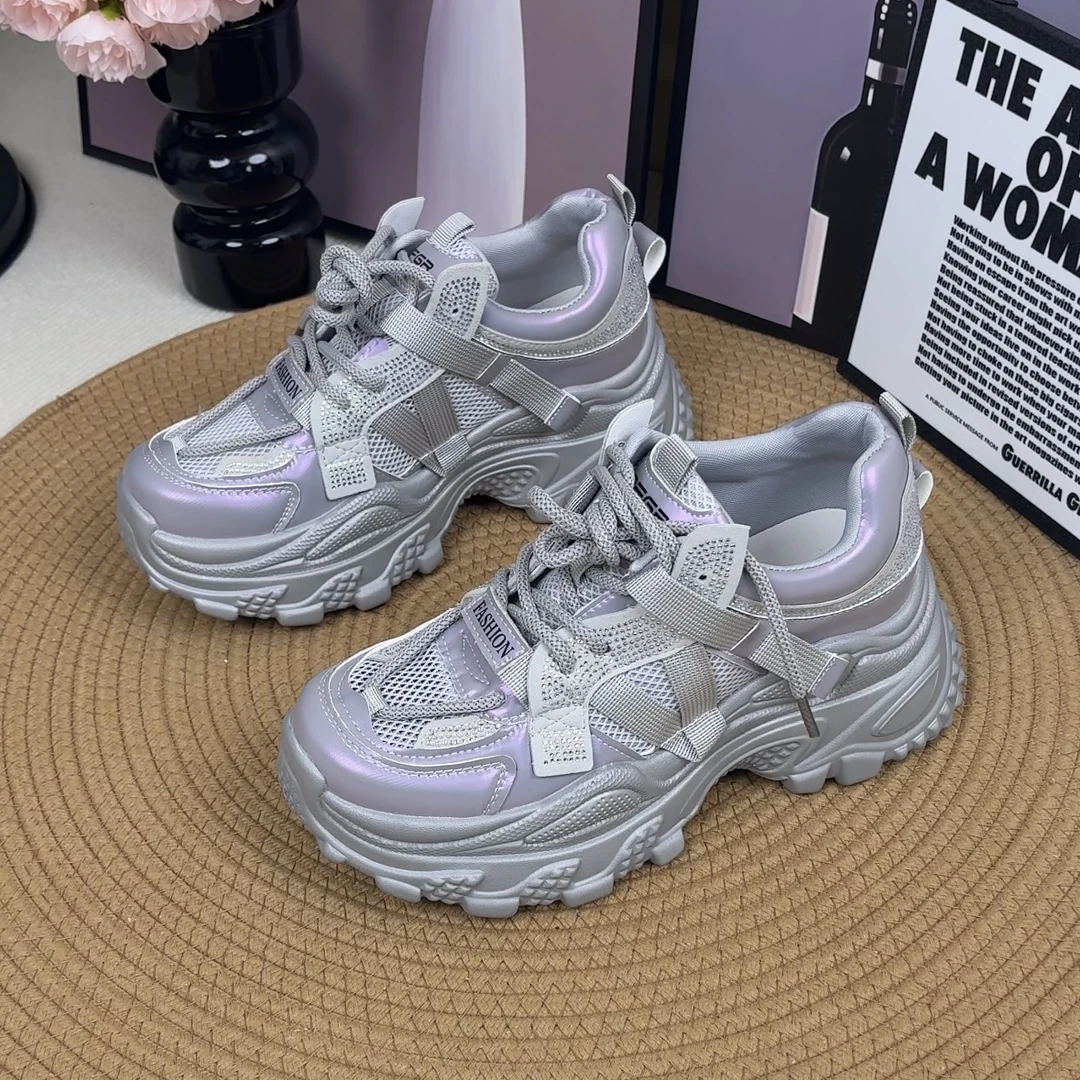 【高品质】网面老爹鞋女2025春夏新款增高软底透气显脚小运动休闲鞋