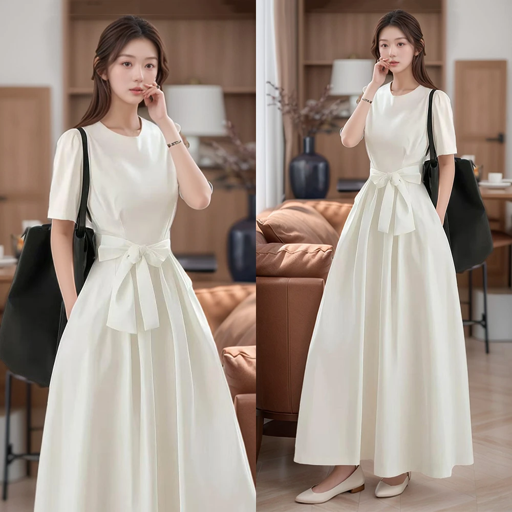 Miss Judy法式气质名媛轻奢高级感女神范白色绑带连衣裙春季长裙