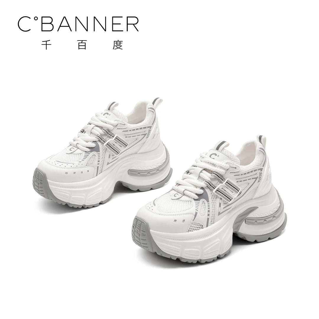 C.BANNER/千百度厚底老爹鞋女2025新款潮流小个子增高百搭运动鞋