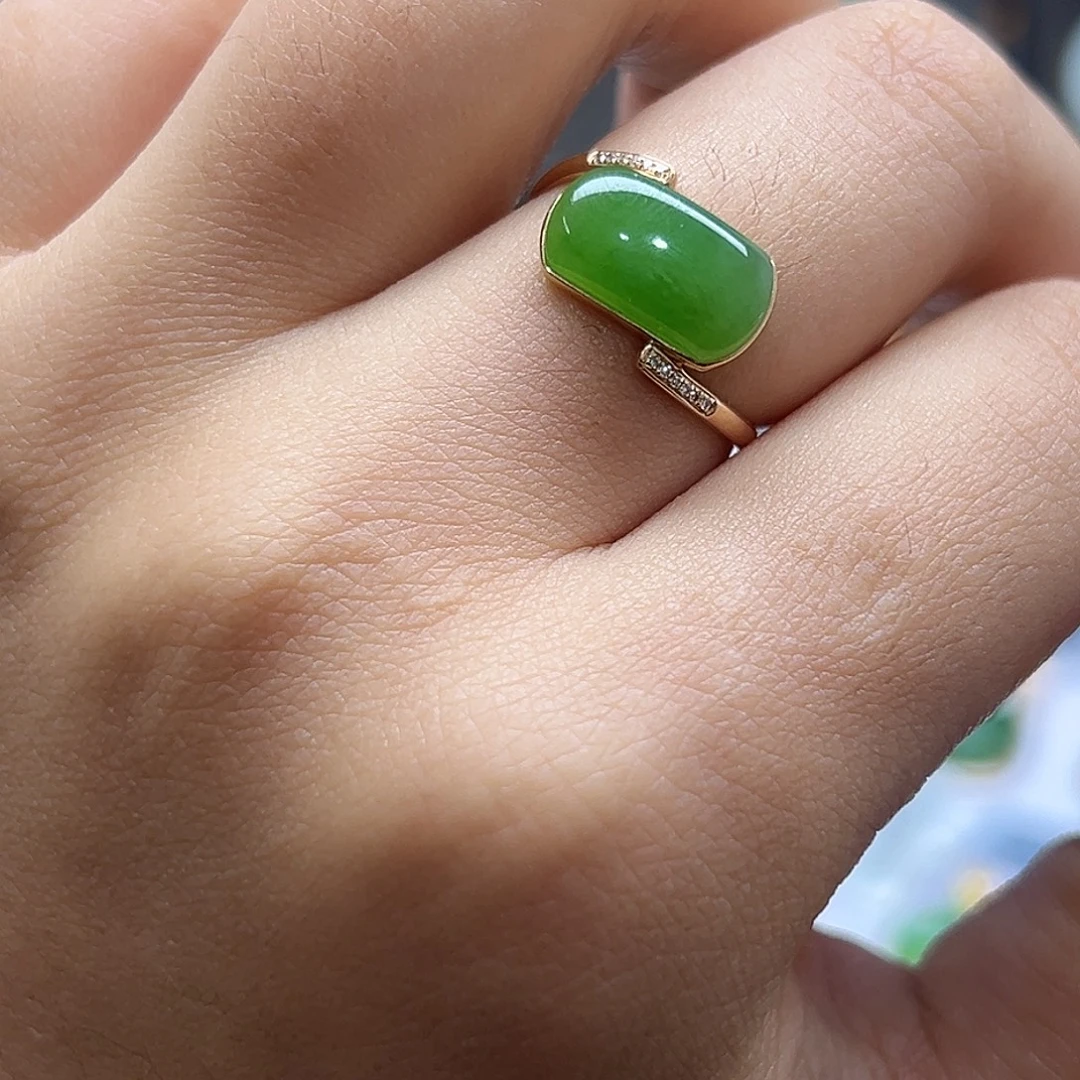 和田玉18K金镶嵌戒指