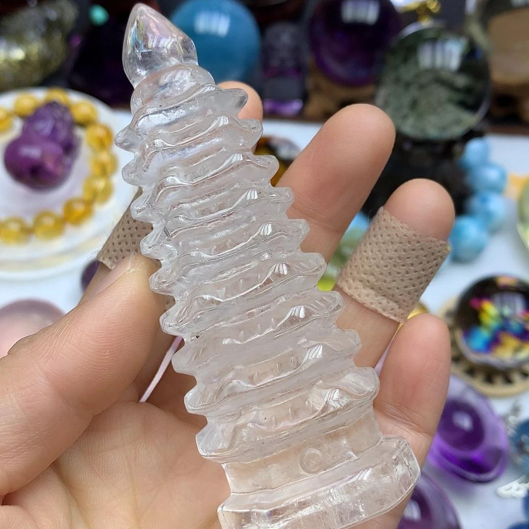 未镶嵌珠宝半成品水晶天然白水晶九层文昌塔