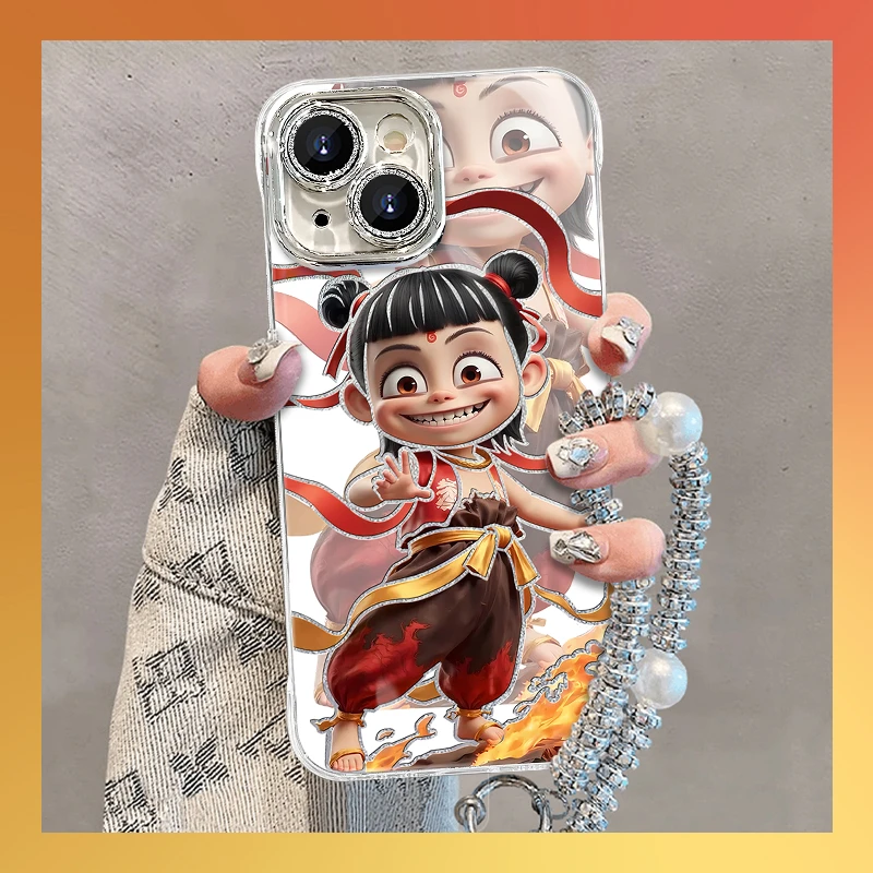 适用于【苹果】13时尚卡通重影哪吒全包防摔精孔无边框羽纱壳