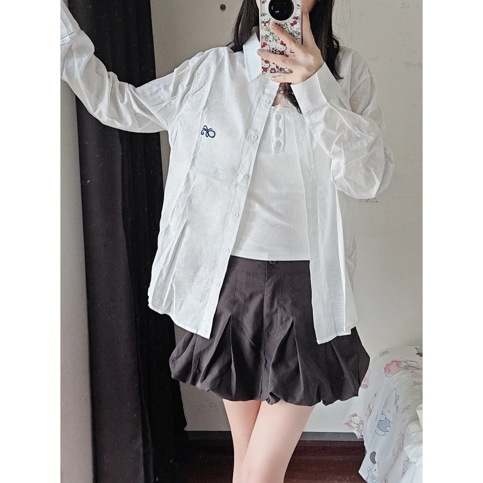 白色亚麻防晒衬衫外套女夏高级感宽松长袖正肩衬衣2025新款