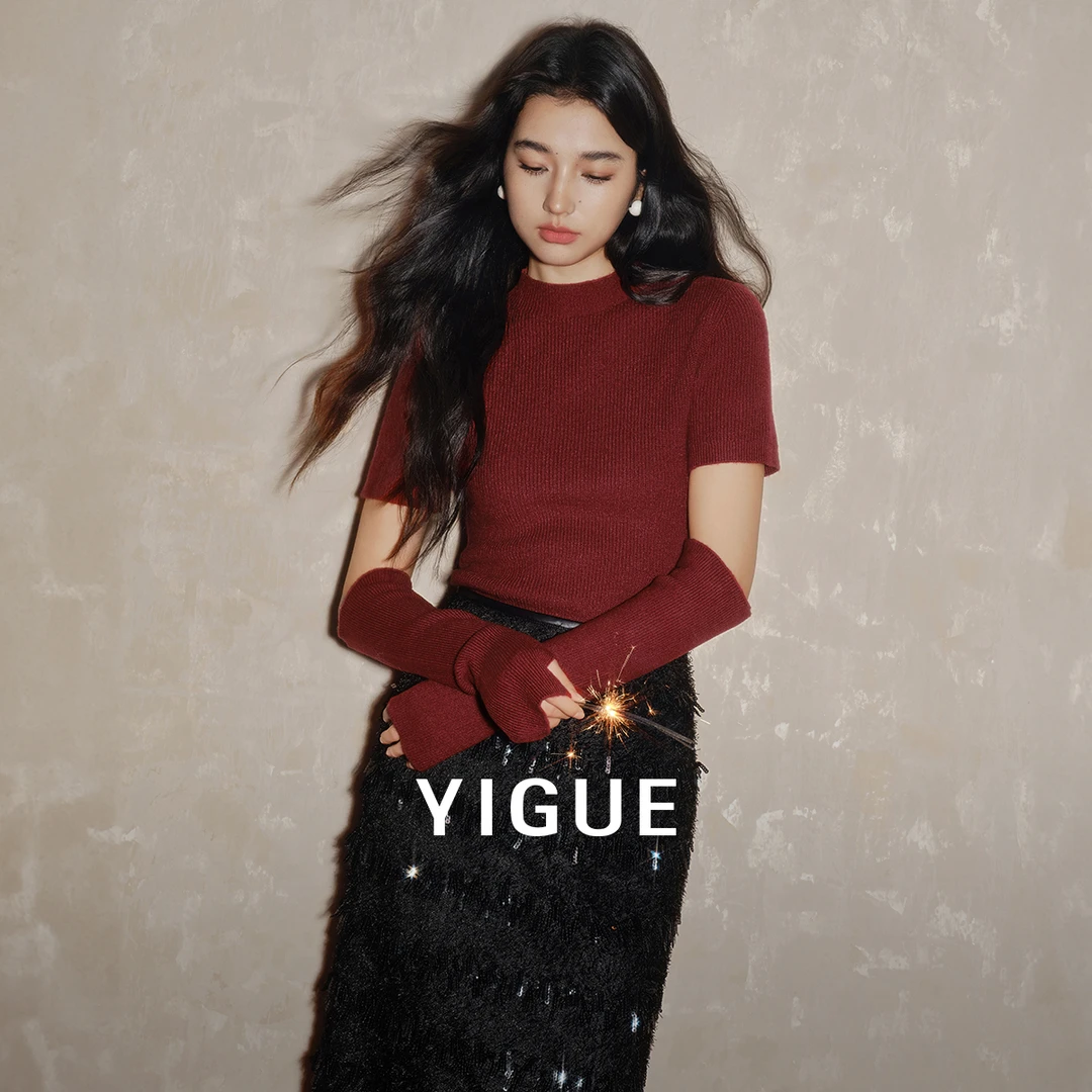 【辛小北】亦谷红色毛衣女2025配袖套飘带正肩打底针织衫G5WAM329