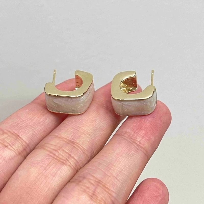 【魏来意】镀K金 法式星空流沙珐琅耳环-14*7mm