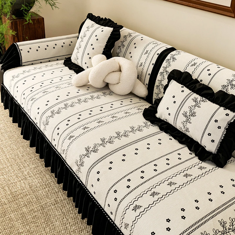 LANSWE/浪莎花菀雪尼尔沙发垫子防滑沙发盖布四季通用沙发坐垫