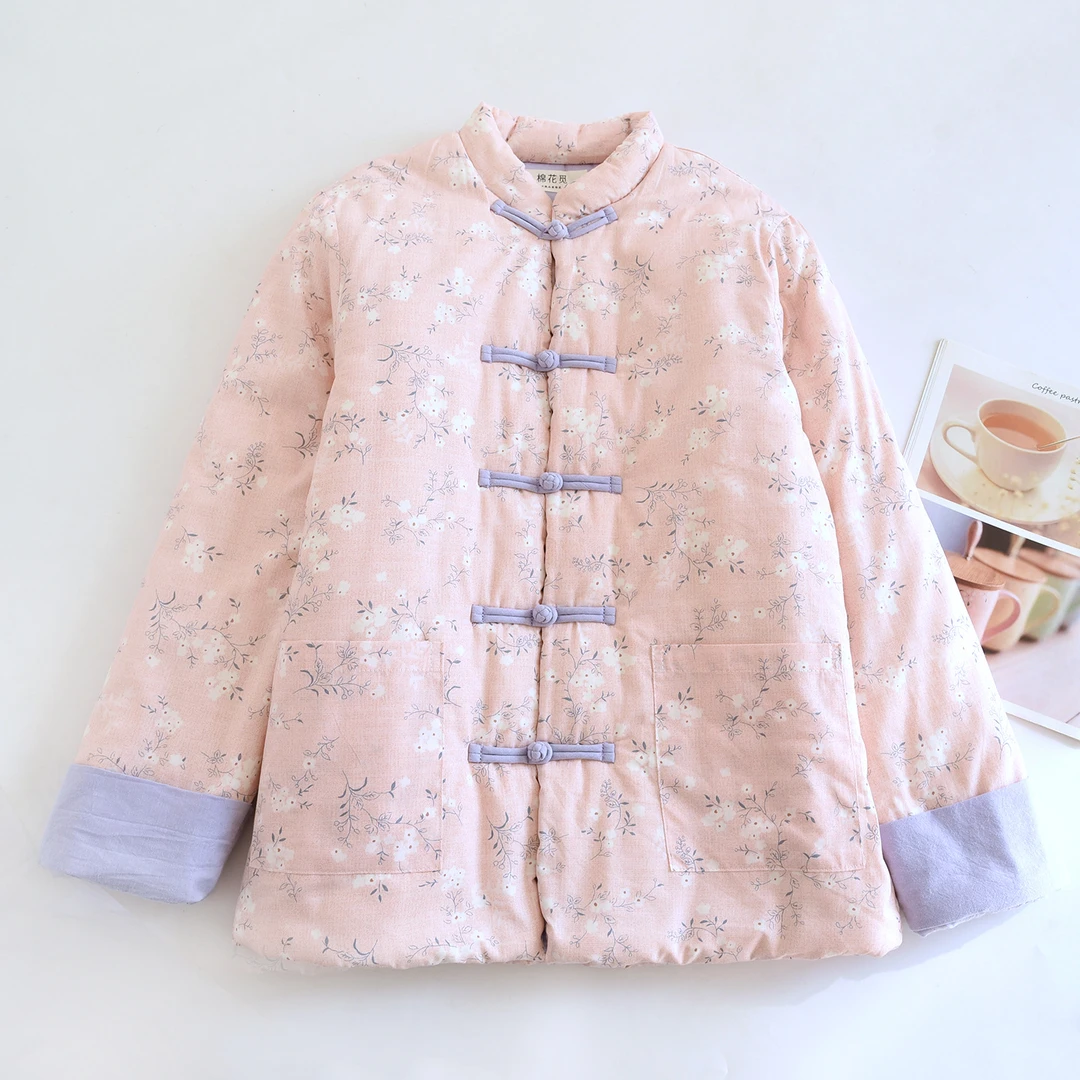 加厚款纯棉花袄手工铺棉冬季女士棉花袄新中式国风盘扣妈妈装立领