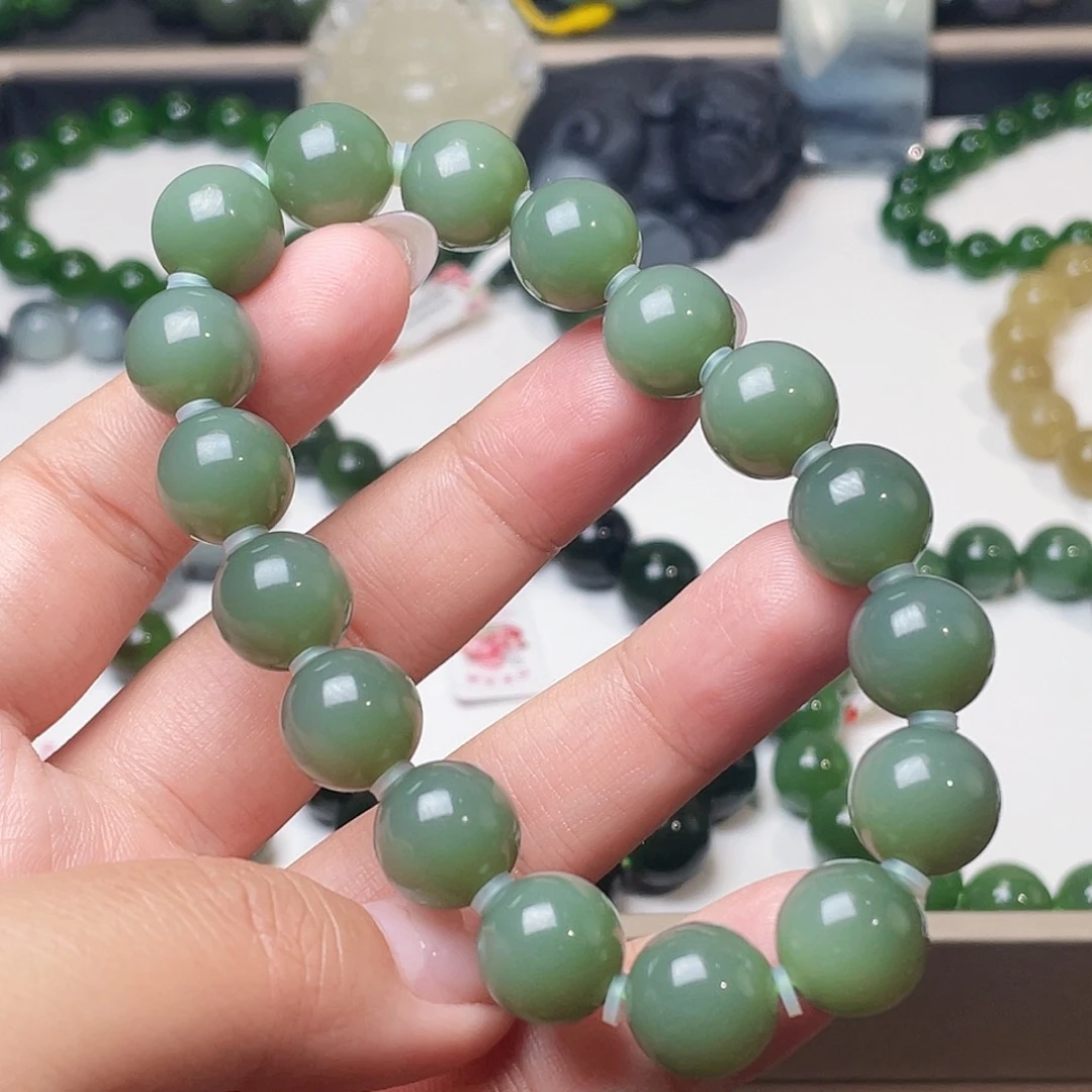 未镶嵌手链和田玉（碧玉）鸭蛋青 12 特细