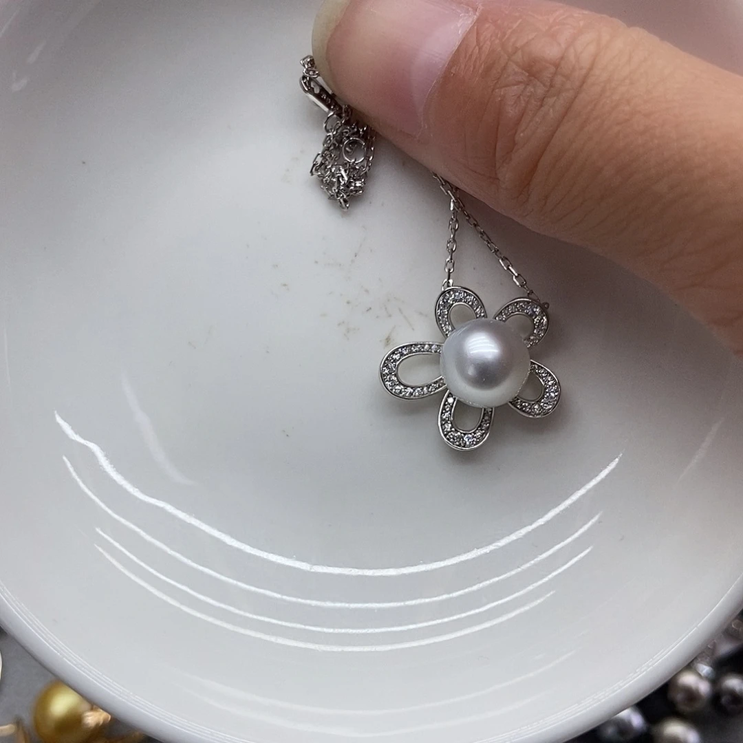 海水珍珠套链银S925镶嵌