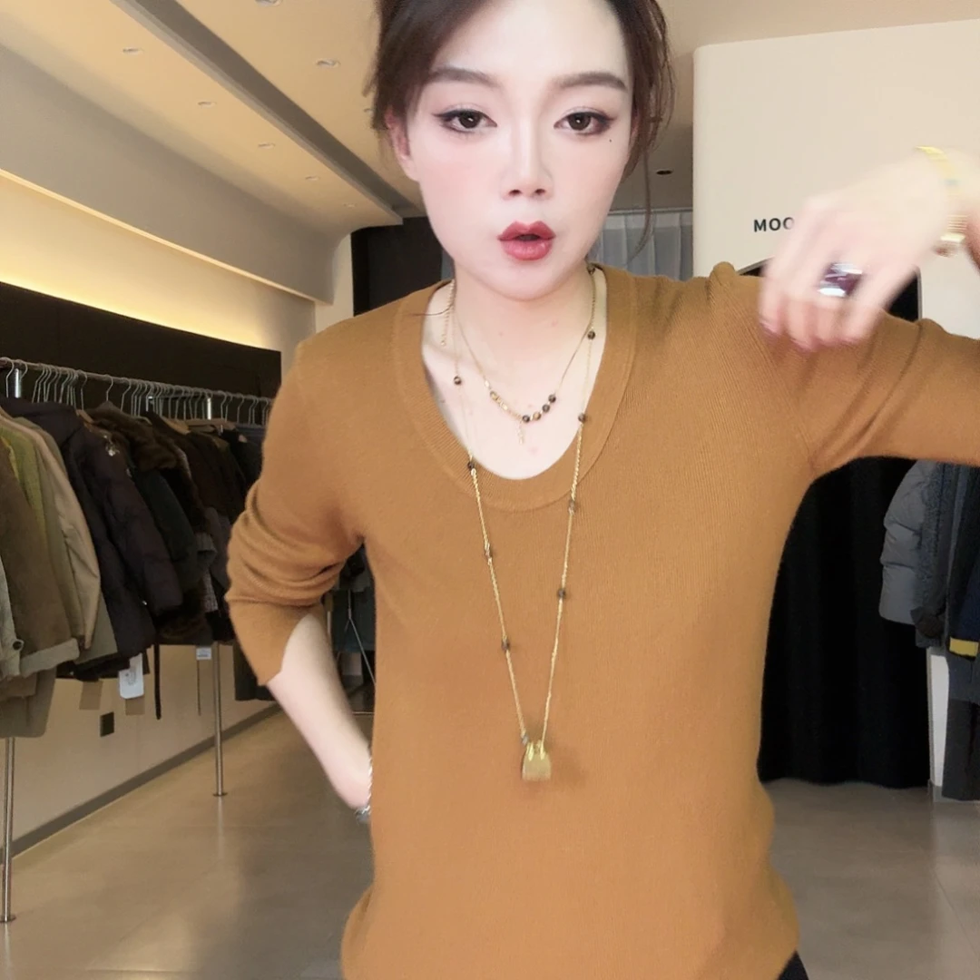 打底衫羊毛 水袖 v领