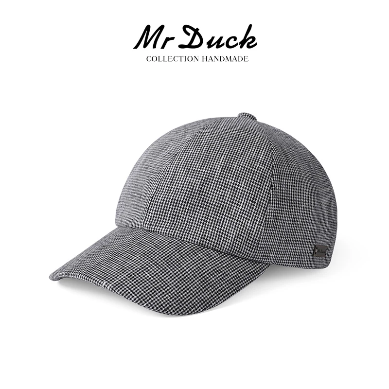 Mr DUCK博物馆 100%亚麻2025新款鸭舌帽子防晒休闲千鸟格棒球帽女