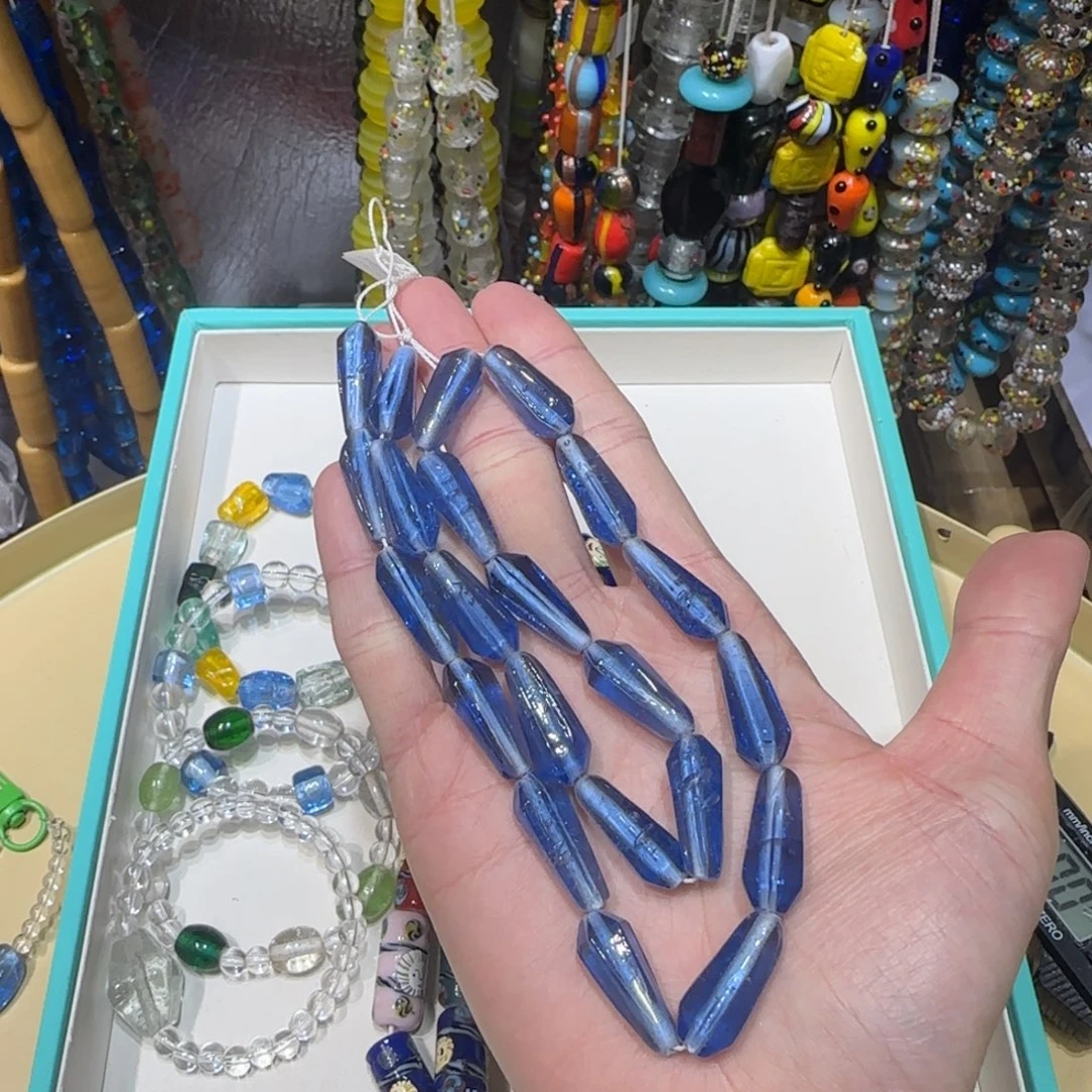 琉璃非金属蓝紫色长水滴琉璃珠