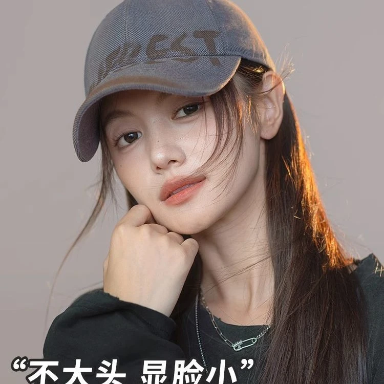 美式复古水洗字母棒球帽帽檐大头围显显脸脸小软鸭舌帽软顶帽子