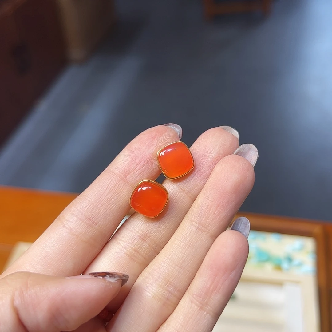 南红玛瑙耳饰银S925镶嵌贵**助