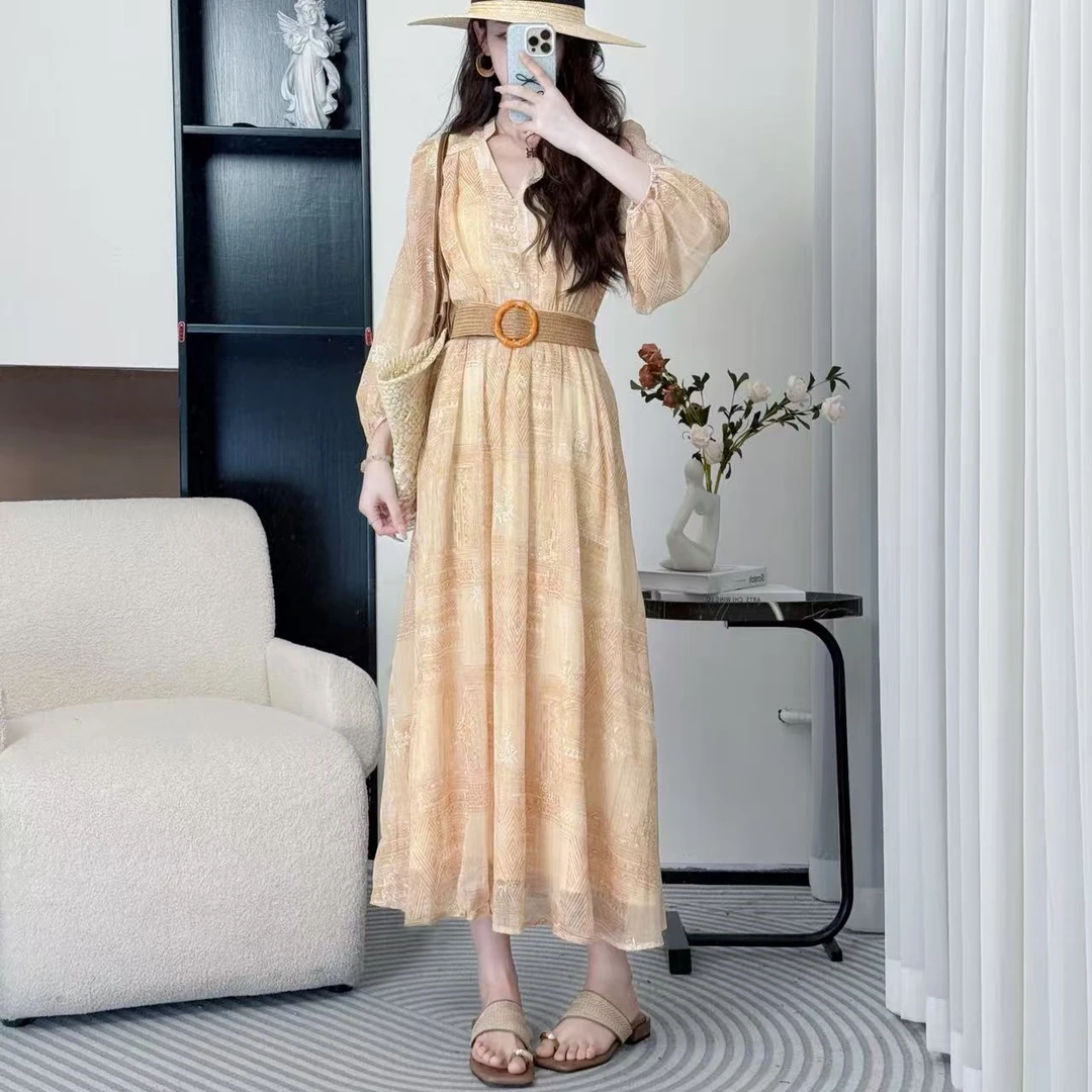 拉夏贝尔【半笺秋影】25秋季洋气禅意仙气飘飘显瘦连衣裙 10577 ZQJ