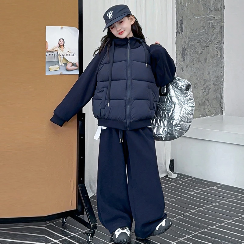 女童棉衣套装2025新款洋气时尚韩范中大童加厚棉服加绒裤子两件套