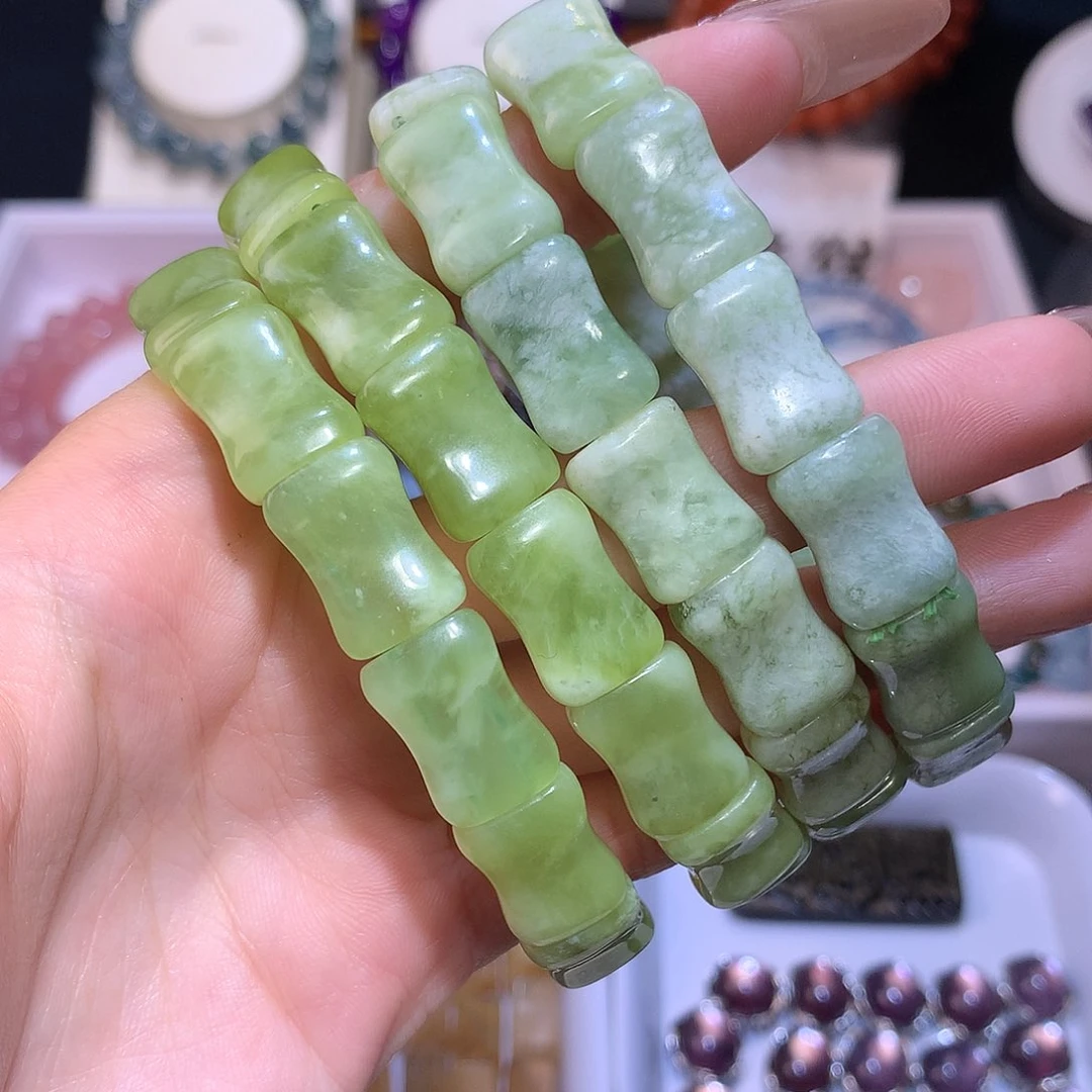 水晶手串未镶嵌青提奶盖岫玉11mm竹节手排多样性发其一