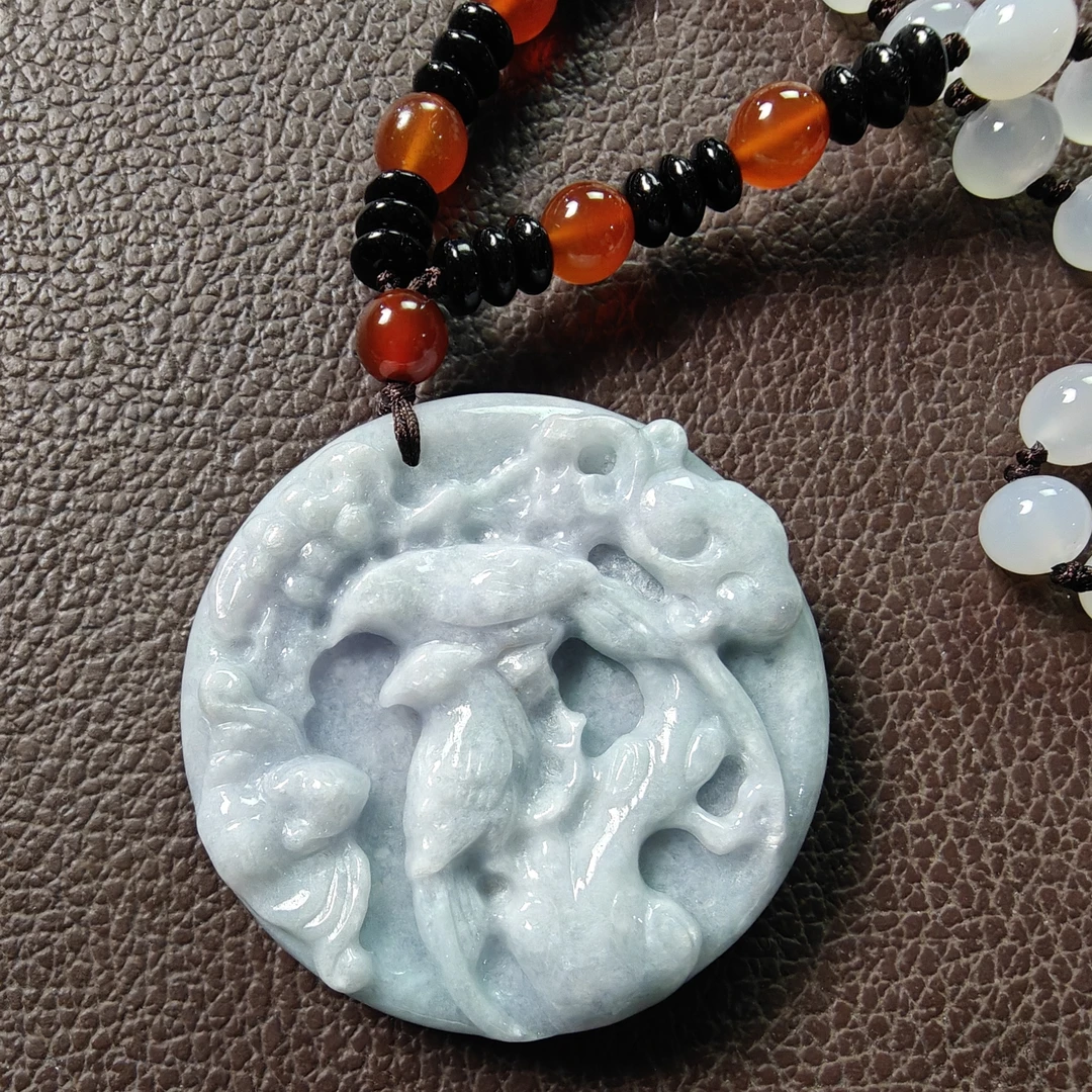 【抖音官方珠宝质检鉴定】天然a货喜上眉梢翡翠吊坠