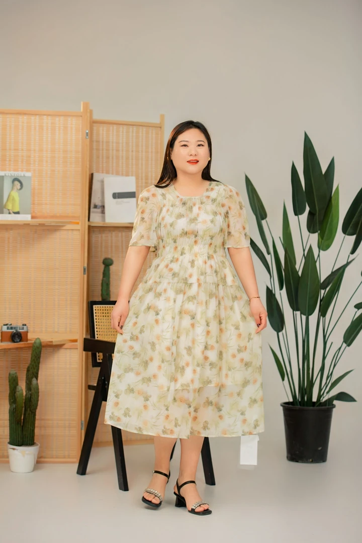 【学莉专属】2025夏新胖mm高腰松紧腰大码遮肉显瘦碎花连衣裙037