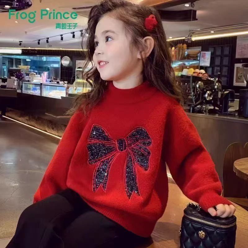 童装女童红色毛衣本命年喜庆儿童针织上衣加厚保暖圣诞元旦新年服