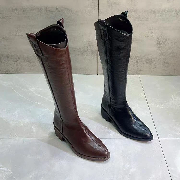 长筒靴秋冬韩版新款低跟后拉链高筒靴显瘦5302-1B